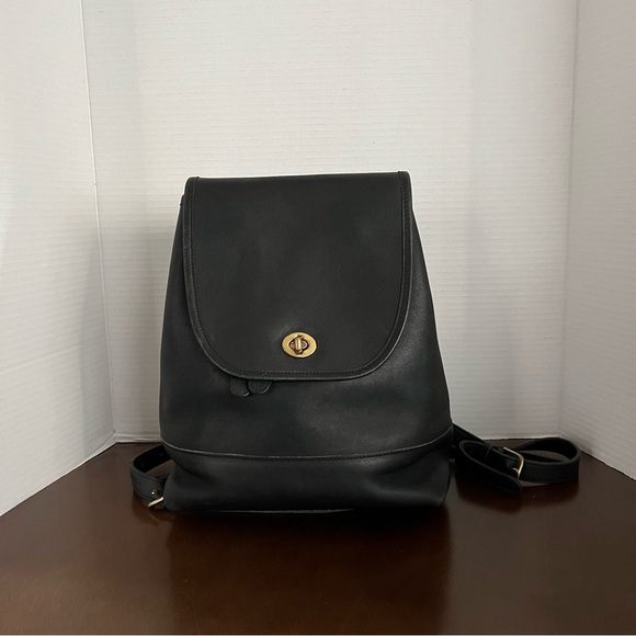 Vintage 1999 Coach Black Leather Daypack Bag Backpack 9791 with pull tag - Picture 1 of 8